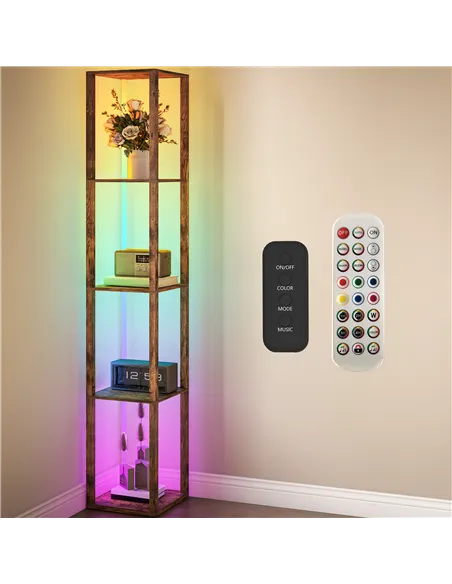 HOMCOM RGB LED Floor Lamp with Shelves, Modern Dimmable Standing Lamp with Remote Control, Adjustable Brightness & Speed for Liv