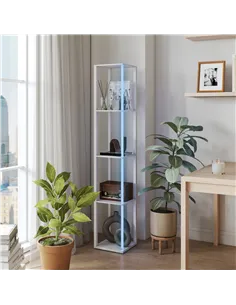 HOMCOM RGB LED Floor Lamp with Shelves, Modern Dimmable Standing Lamp with Remote Control, Adjustable Brightness & Speed for Liv 2