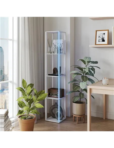 HOMCOM RGB LED Floor Lamp with Shelves, Modern Dimmable Standing Lamp with Remote Control, Adjustable Brightness & Speed for Liv