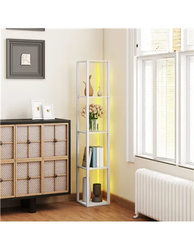 HOMCOM RGB LED Floor Lamp with Shelves, Modern Dimmable Standing Lamp with Remote Control, Adjustable Brightness & Speed for Liv