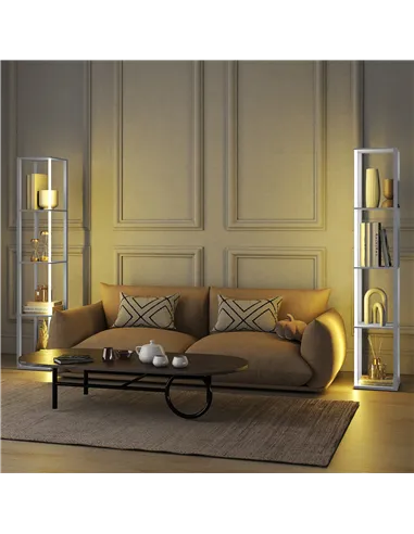 HOMCOM RGB LED Floor Lamp with Shelves, Modern Dimmable Standing Lamp with Remote Control, Adjustable Brightness & Speed for Liv