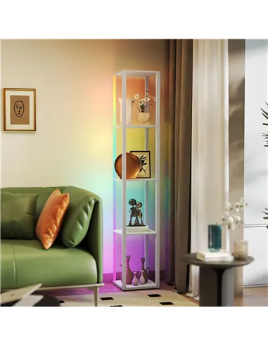 HOMCOM RGB LED Floor Lamp with Shelves, Modern Dimmable Standing Lamp with Remote Control, Adjustable Brightness & Speed for Liv