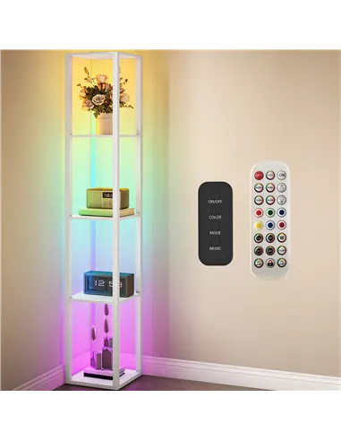 HOMCOM RGB LED Floor Lamp with Shelves, Modern Dimmable Standing Lamp with Remote Control, Adjustable Brightness & Speed for Liv
