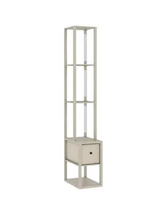 HOMCOM Floor Lamp with Shelves, LED Column Modern Standing Lamp with Fabric Drawer, Adjustable Brightness, Foot Switch for Livin