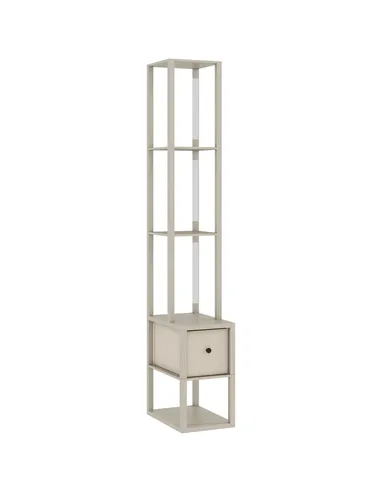 HOMCOM Floor Lamp with Shelves, LED Column Modern Standing Lamp with Fabric Drawer, Adjustable Brightness, Foot Switch for Livin