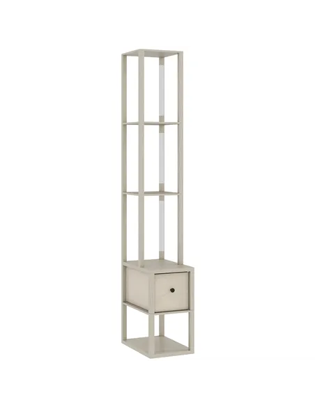 HOMCOM Floor Lamp with Shelves, LED Column Modern Standing Lamp with Fabric Drawer, Adjustable Brightness, Foot Switch for Livin