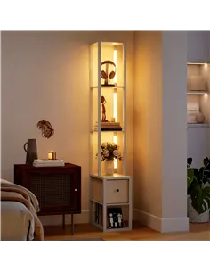 HOMCOM Floor Lamp with Shelves, LED Column Modern Standing Lamp with Fabric Drawer, Adjustable Brightness, Foot Switch for Livin 2