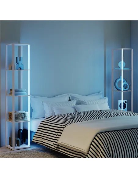 HOMCOM RGB LED Floor Lamp with Shelves, Modern Dimmable Standing Lamp with Remote Control, Adjustable Brightness & Speed for Liv