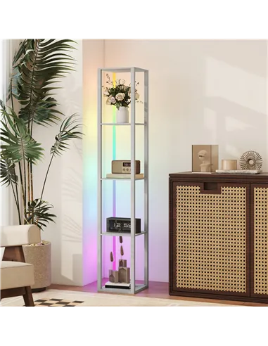 HOMCOM RGB LED Floor Lamp with Shelves, Modern Dimmable Standing Lamp with Remote Control, Adjustable Brightness & Speed for Liv