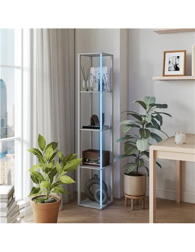 HOMCOM RGB LED Floor Lamp with Shelves, Modern Dimmable Standing Lamp with Remote Control, Adjustable Brightness & Speed for Liv