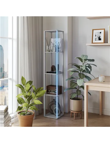 HOMCOM RGB LED Floor Lamp with Shelves, Modern Dimmable Standing Lamp with Remote Control, Adjustable Brightness & Speed for Liv