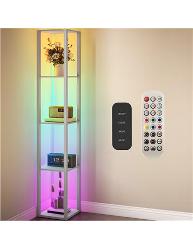 HOMCOM RGB LED Floor Lamp with Shelves, Modern Dimmable Standing Lamp with Remote Control, Adjustable Brightness & Speed for Liv