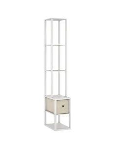 HOMCOM Floor Lamp with Shelves, LED Column Modern Standing Lamp with Fabric Drawer, Adjustable Brightness, Foot Switch for Livin