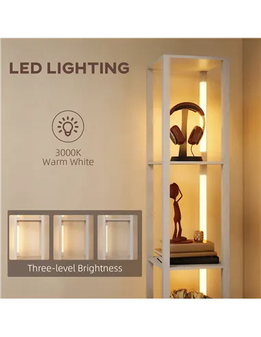 HOMCOM Floor Lamp with Shelves, LED Column Modern Standing Lamp with Fabric Drawer, Adjustable Brightness, Foot Switch for Livin