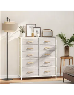 HOMCOM Chest of Ten Fabric Drawers - Natural Wood Finish 2