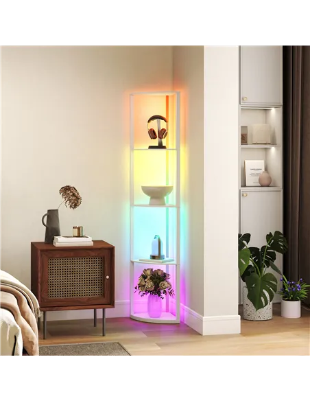 HOMCOM RGB LED Floor Lamp with Shelves, 5-Tier Dimmable Standing Lamp with Adjustable Brightness and Remote Control, Modern Corn