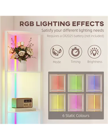 HOMCOM RGB LED Floor Lamp with Shelves, 5-Tier Dimmable Standing Lamp with Adjustable Brightness and Remote Control, Modern Corn