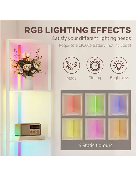 HOMCOM RGB LED Floor Lamp with Shelves, 5-Tier Dimmable Standing Lamp with Adjustable Brightness and Remote Control, Modern Corn