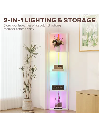 HOMCOM RGB LED Floor Lamp with Shelves, 5-Tier Dimmable Standing Lamp with Adjustable Brightness and Remote Control, Modern Corn