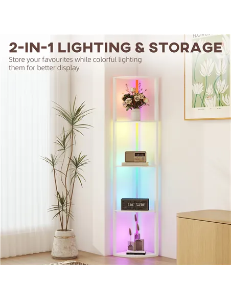 HOMCOM RGB LED Floor Lamp with Shelves, 5-Tier Dimmable Standing Lamp with Adjustable Brightness and Remote Control, Modern Corn