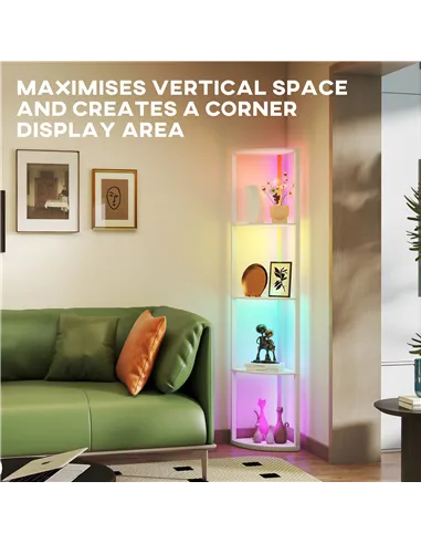 HOMCOM RGB LED Floor Lamp with Shelves, 5-Tier Dimmable Standing Lamp with Adjustable Brightness and Remote Control, Modern Corn