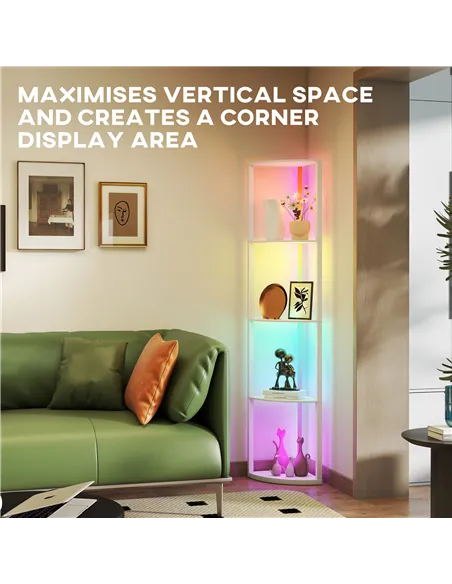 HOMCOM RGB LED Floor Lamp with Shelves, 5-Tier Dimmable Standing Lamp with Adjustable Brightness and Remote Control, Modern Corn