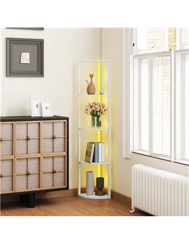 HOMCOM RGB LED Floor Lamp with Shelves, 5-Tier Dimmable Standing Lamp with Adjustable Brightness and Remote Control, Modern Corn