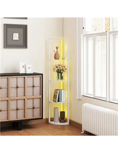 HOMCOM RGB LED Floor Lamp with Shelves, 5-Tier Dimmable Standing Lamp with Adjustable Brightness and Remote Control, Modern Corn