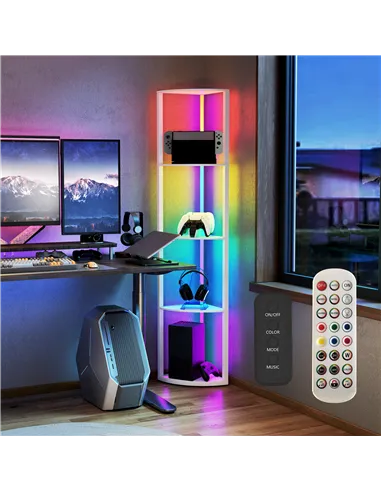 HOMCOM RGB LED Floor Lamp with Shelves, 5-Tier Dimmable Standing Lamp with Adjustable Brightness and Remote Control, Modern Corn