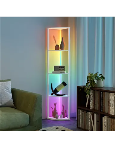 HOMCOM RGB LED Floor Lamp with Shelves, 5-Tier Dimmable Standing Lamp with Adjustable Brightness and Remote Control, Modern Corn