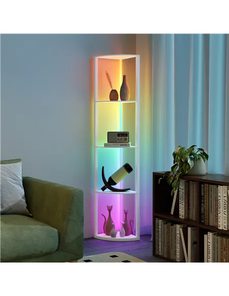 HOMCOM RGB LED Floor Lamp with Shelves, 5-Tier Dimmable Standing Lamp with Adjustable Brightness and Remote Control, Modern Corn