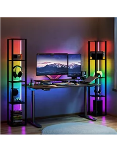 HOMCOM RGB LED Floor Lamp with Shelves, Modern Dimmable Standing Lamp with Remote Control, Adjustable Brightness & Speed for Liv 2