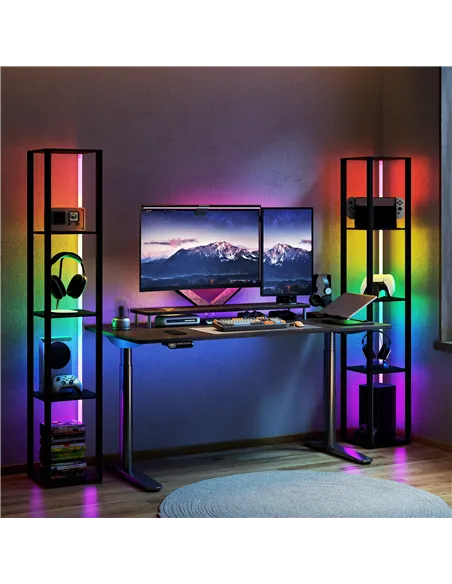 HOMCOM RGB LED Floor Lamp with Shelves, Modern Dimmable Standing Lamp with Remote Control, Adjustable Brightness & Speed for Liv