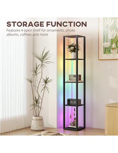 HOMCOM RGB LED Floor Lamp with Shelves, Modern Dimmable Standing Lamp with Remote Control, Adjustable Brightness & Speed for Liv
