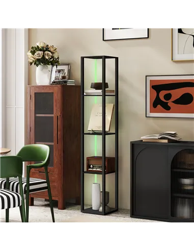 HOMCOM RGB LED Floor Lamp with Shelves, Modern Dimmable Standing Lamp with Remote Control, Adjustable Brightness & Speed for Liv