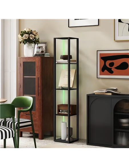 HOMCOM RGB LED Floor Lamp with Shelves, Modern Dimmable Standing Lamp with Remote Control, Adjustable Brightness & Speed for Liv