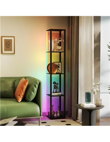 HOMCOM RGB LED Floor Lamp with Shelves, Modern Dimmable Standing Lamp with Remote Control, Adjustable Brightness & Speed for Liv