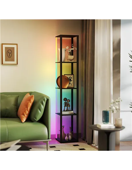 HOMCOM RGB LED Floor Lamp with Shelves, Modern Dimmable Standing Lamp with Remote Control, Adjustable Brightness & Speed for Liv