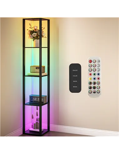 HOMCOM RGB LED Floor Lamp with Shelves, Modern Dimmable Standing Lamp with Remote Control, Adjustable Brightness & Speed for Liv