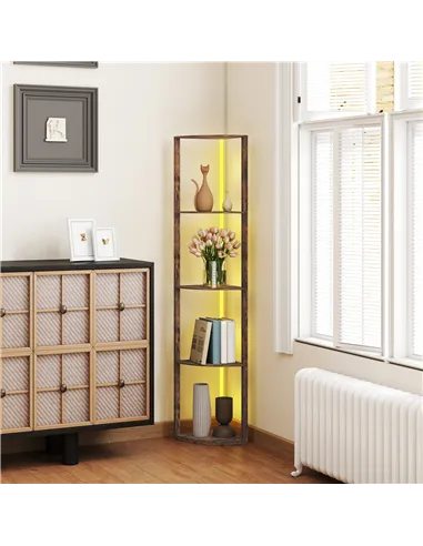 HOMCOM RGB Standing Lamp with Shelves, 4-Tier LED Floor Lamp with Multiple Lighting Modes, Rustic Brown