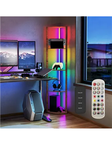 HOMCOM RGB Standing Lamp with Shelves, 4-Tier LED Floor Lamp with Multiple Lighting Modes, Rustic Brown