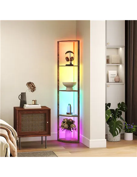 HOMCOM RGB Standing Lamp with Shelves, 4-Tier LED Floor Lamp with Multiple Lighting Modes, Rustic Brown