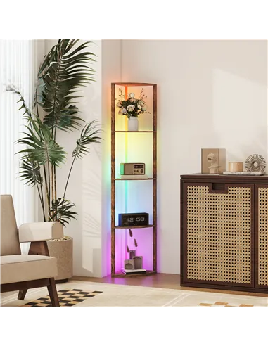 HOMCOM RGB Standing Lamp with Shelves, 4-Tier LED Floor Lamp with Multiple Lighting Modes, Rustic Brown