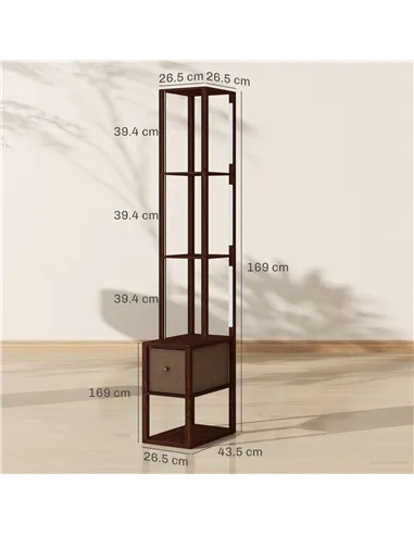 HOMCOM Floor Lamp with Shelves, LED Column Modern Standing Lamp with Fabric Drawer, Adjustable Brightness, Foot Switch for Livin