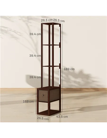 HOMCOM Floor Lamp with Shelves, LED Column Modern Standing Lamp with Fabric Drawer, Adjustable Brightness, Foot Switch for Livin