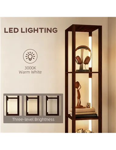 HOMCOM Floor Lamp with Shelves, LED Column Modern Standing Lamp with Fabric Drawer, Adjustable Brightness, Foot Switch for Livin