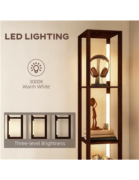 HOMCOM Floor Lamp with Shelves, LED Column Modern Standing Lamp with Fabric Drawer, Adjustable Brightness, Foot Switch for Livin