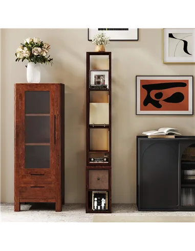 HOMCOM Floor Lamp with Shelves, LED Column Modern Standing Lamp with Fabric Drawer, Adjustable Brightness, Foot Switch for Livin