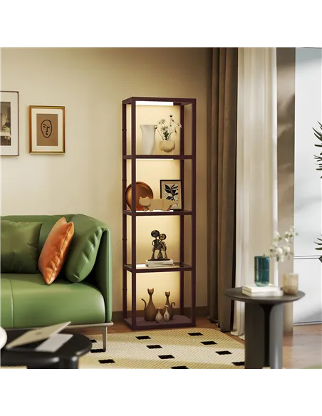 HOMCOM Four-Shelf Floor Lamp - Dark Brown