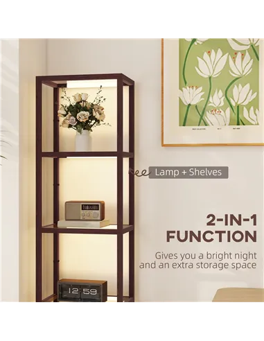 HOMCOM Four-Shelf Floor Lamp - Dark Brown
